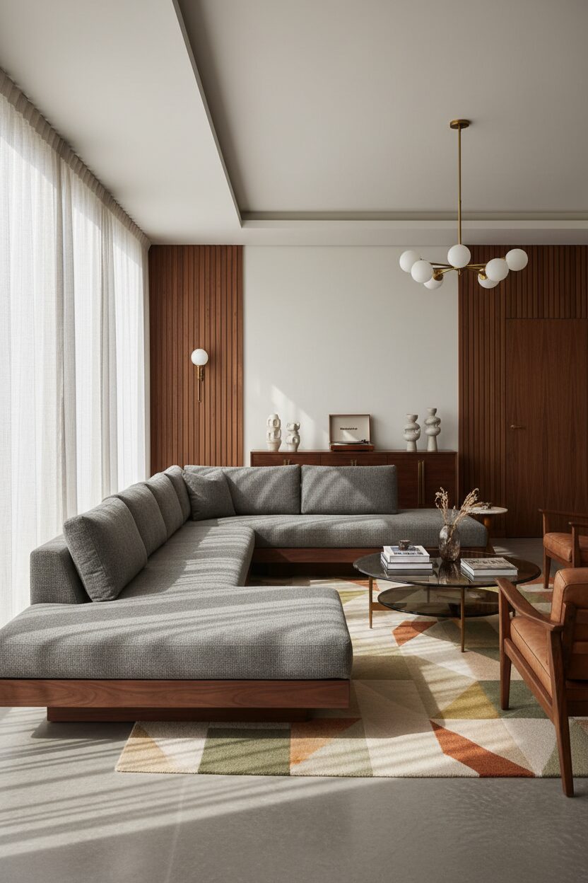 Large Sectional with a Dark Wood Base