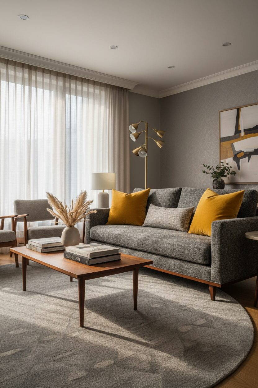 Grey Wool Paired with Bright Mustard Pillows