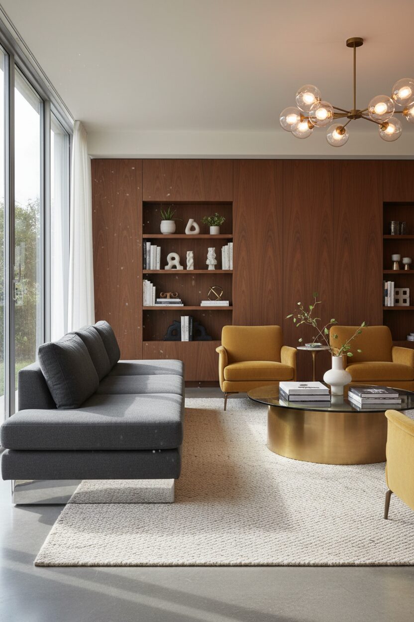 Low Grey Sofa with Shiny Chrome Feet