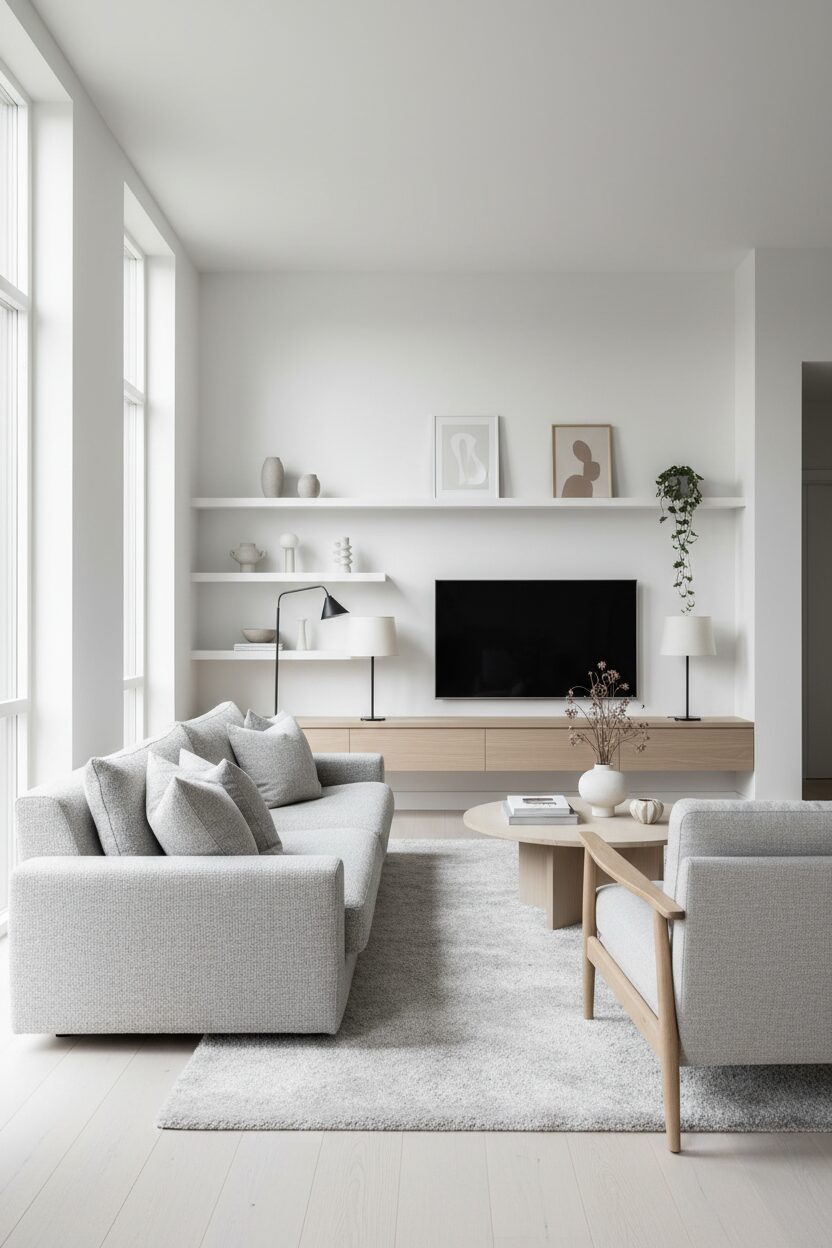 Bright White Walls and Light Grey Fabric