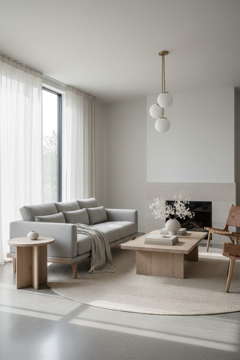 The Light Grey Sofa with Pale Wood