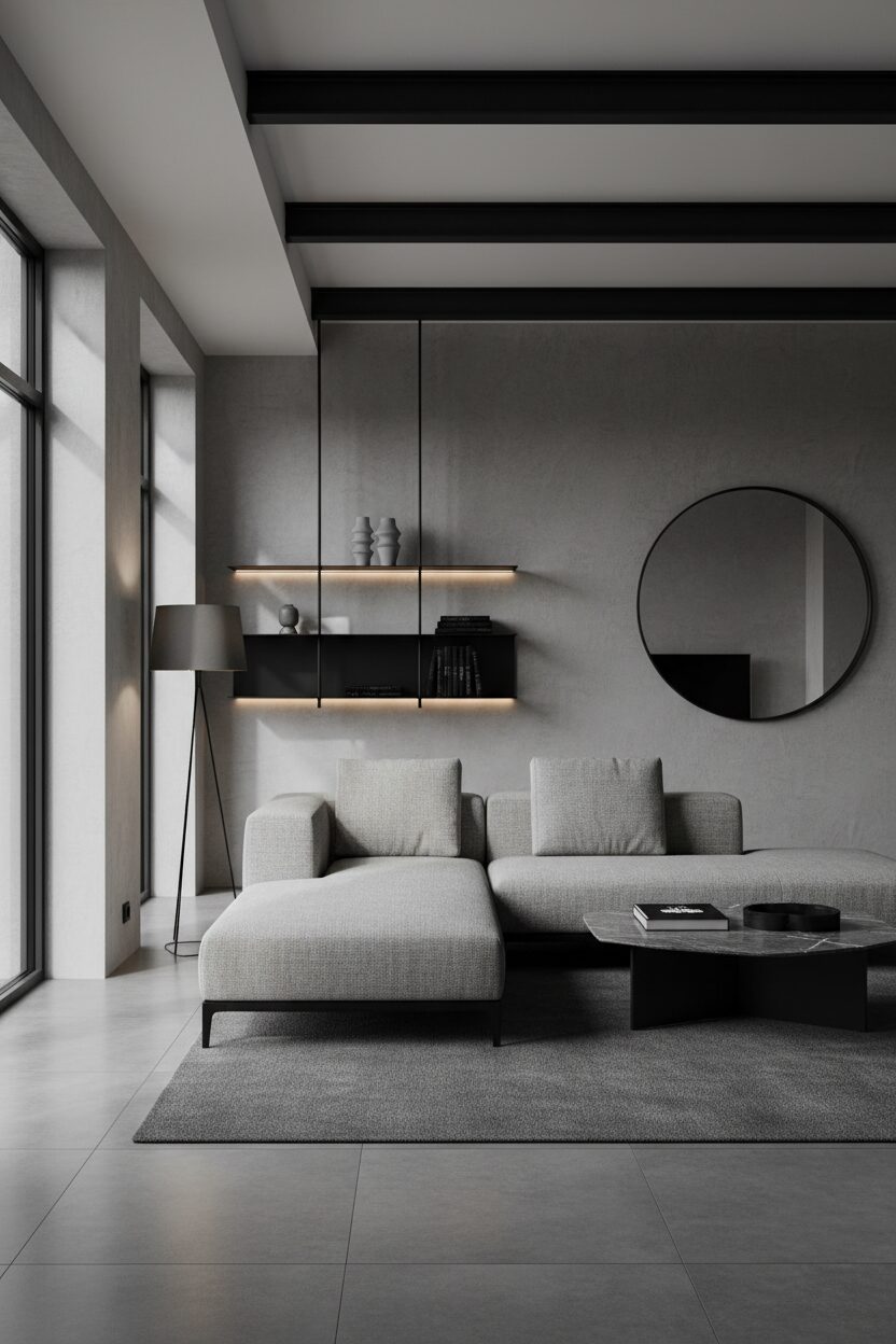 Minimalist Grey with Black Metal