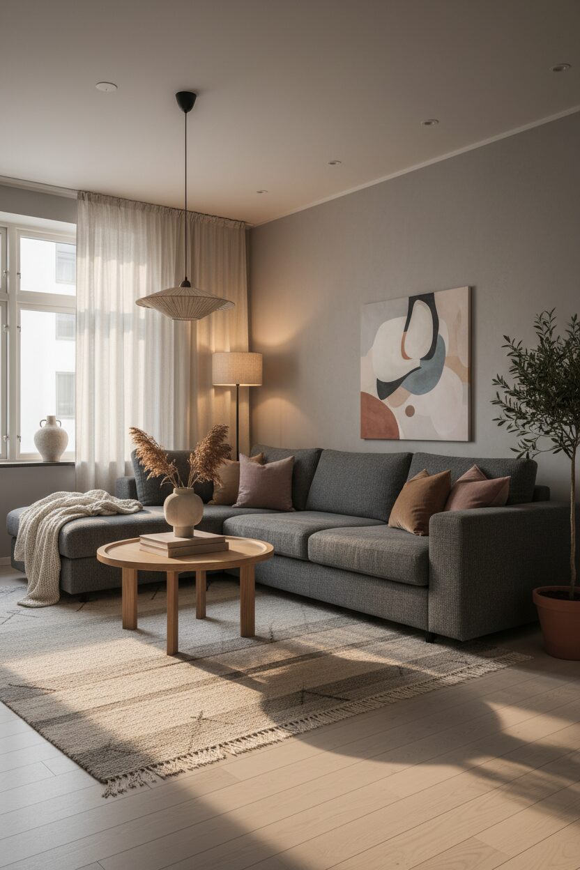 Big Grey Sectional with Warm Light