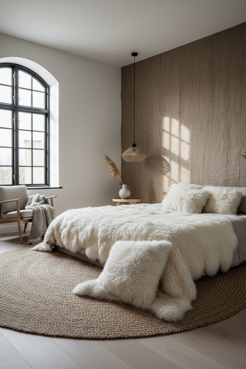Fuzzy Sheepskin and Woven Jute