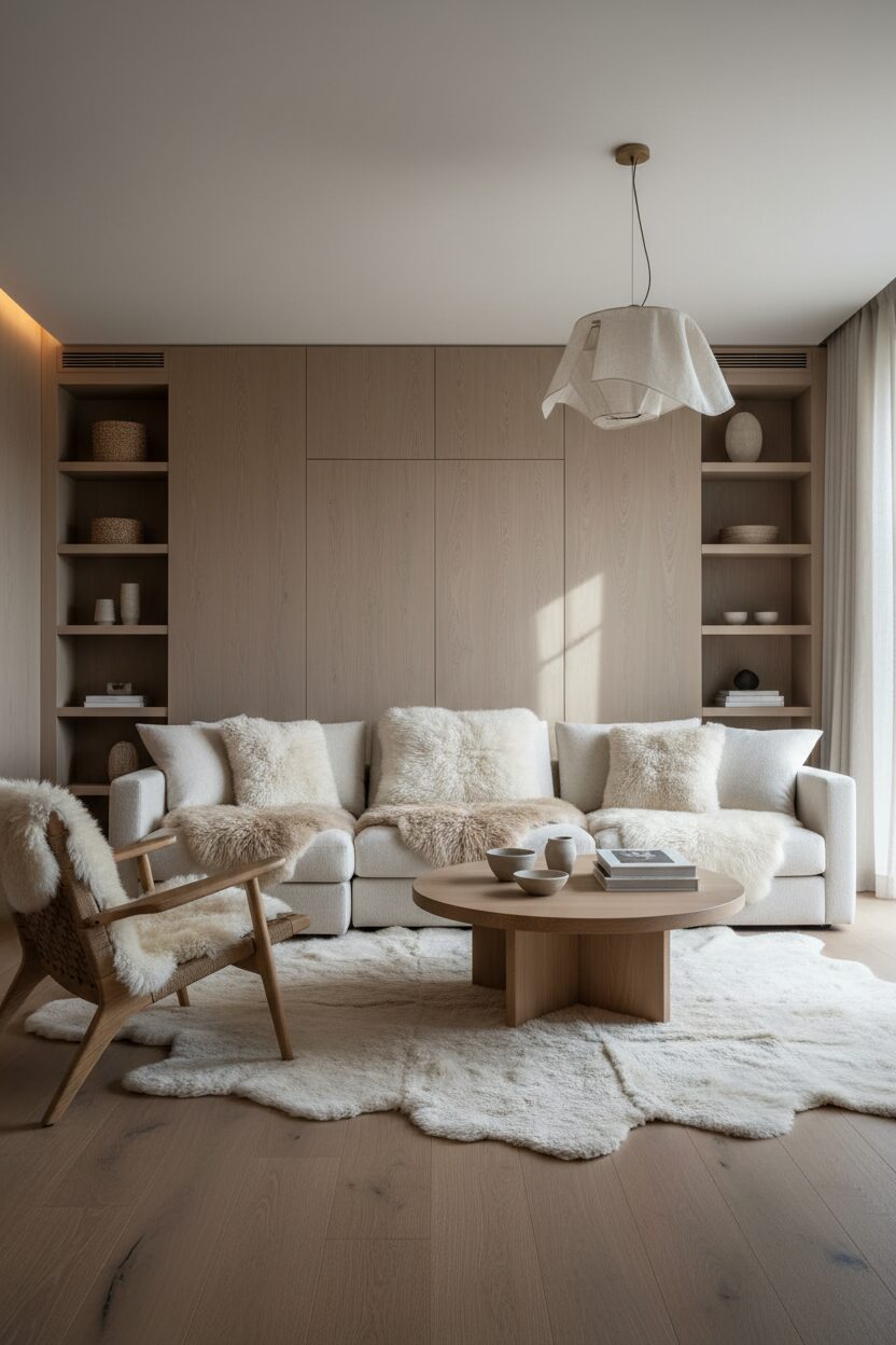 Fuzzy Sheepskin and Oak Wood