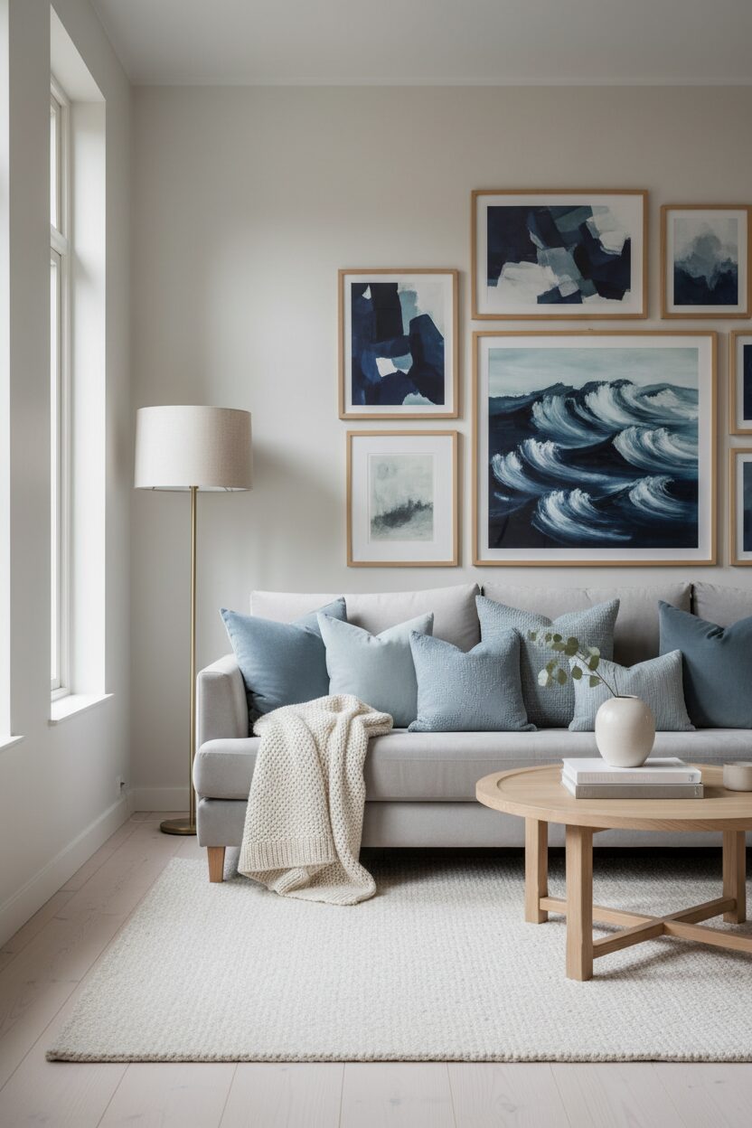 Soft Blue Pillows and Art