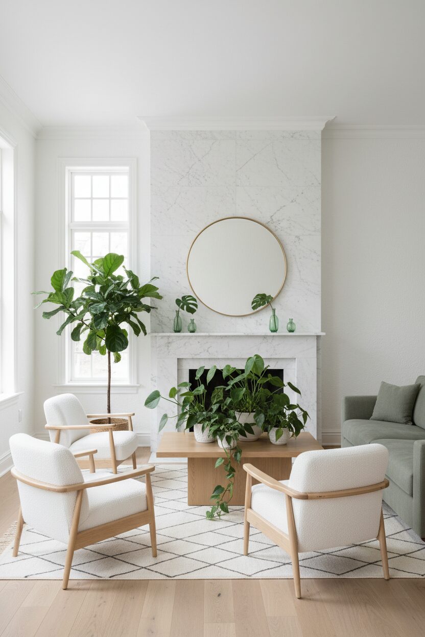 Green Leaves and White Marble