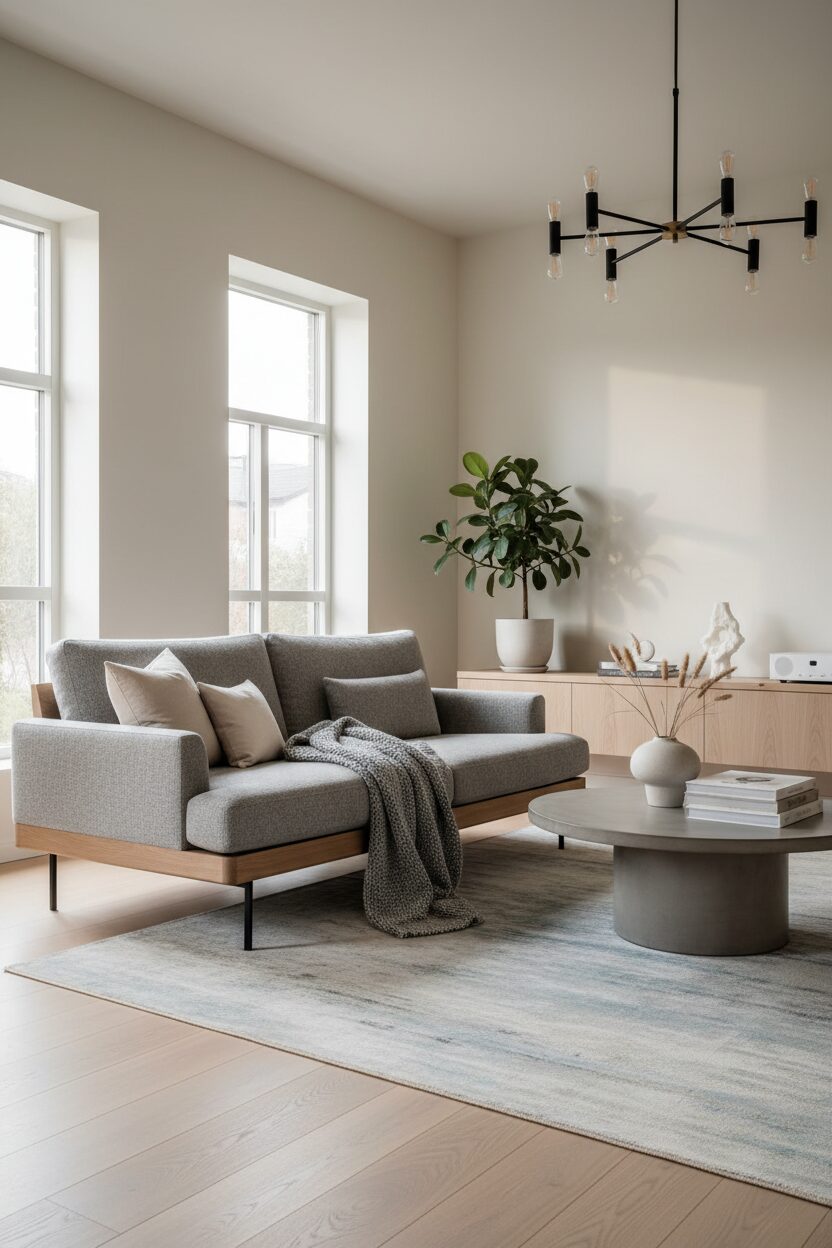 Low Profile Grey Couch with Clean Lines