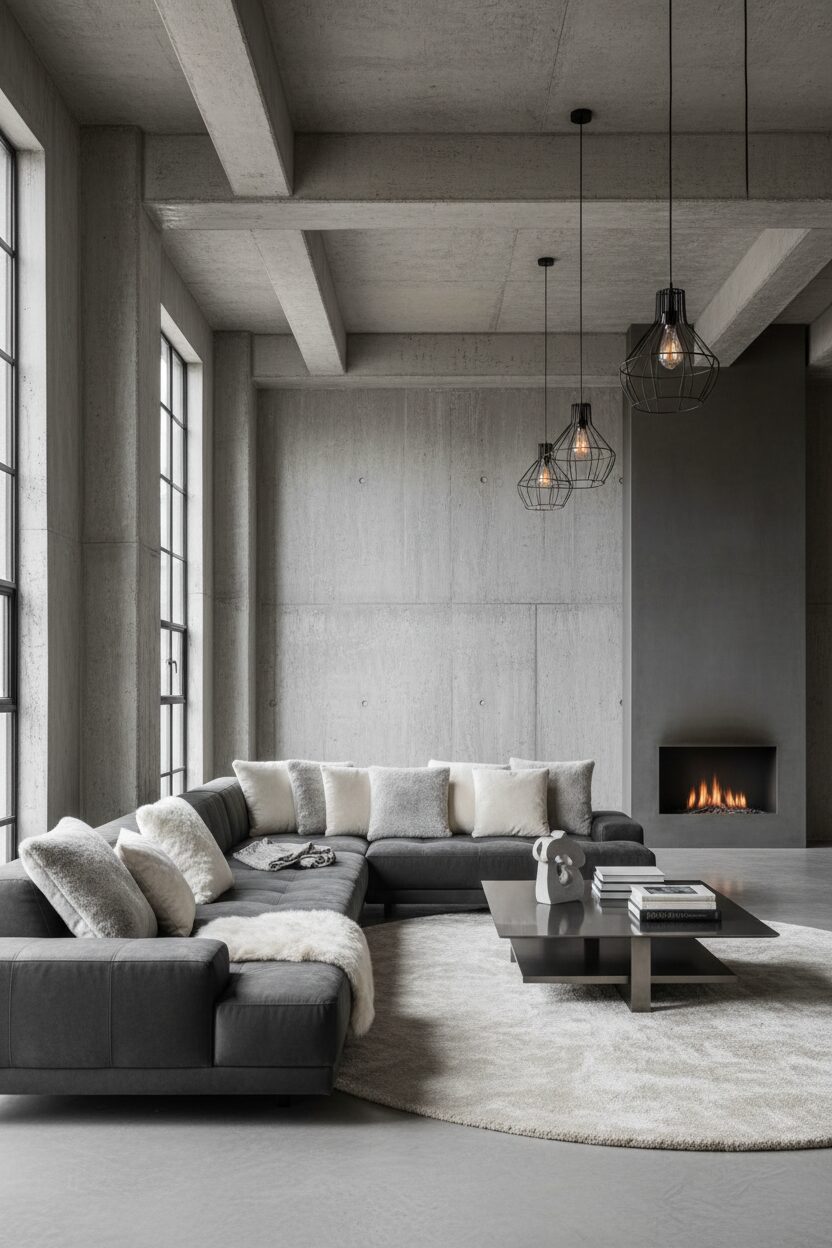 Grey Concrete and Fluffy Pillows