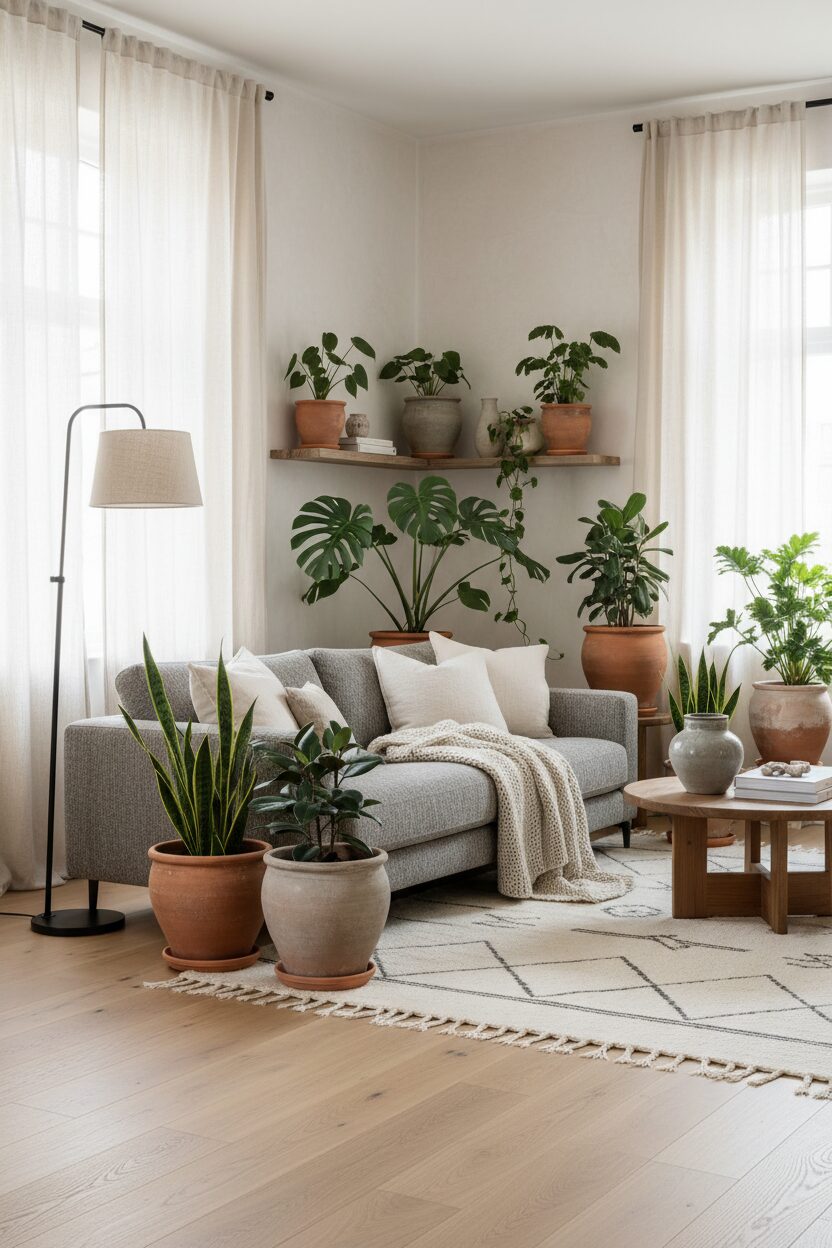 Fresh Greenery in Clay Pots