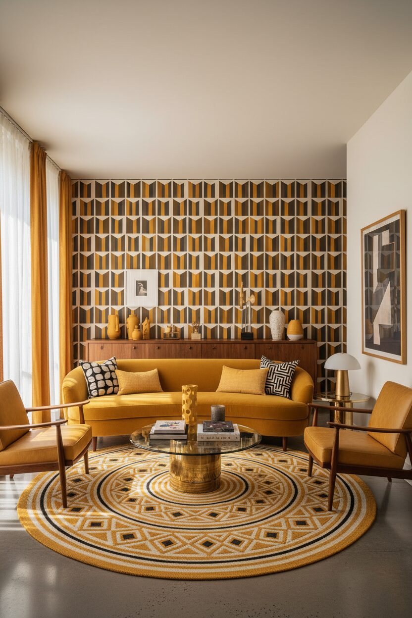 Bright Mustard Yellow and Geometric Patterns