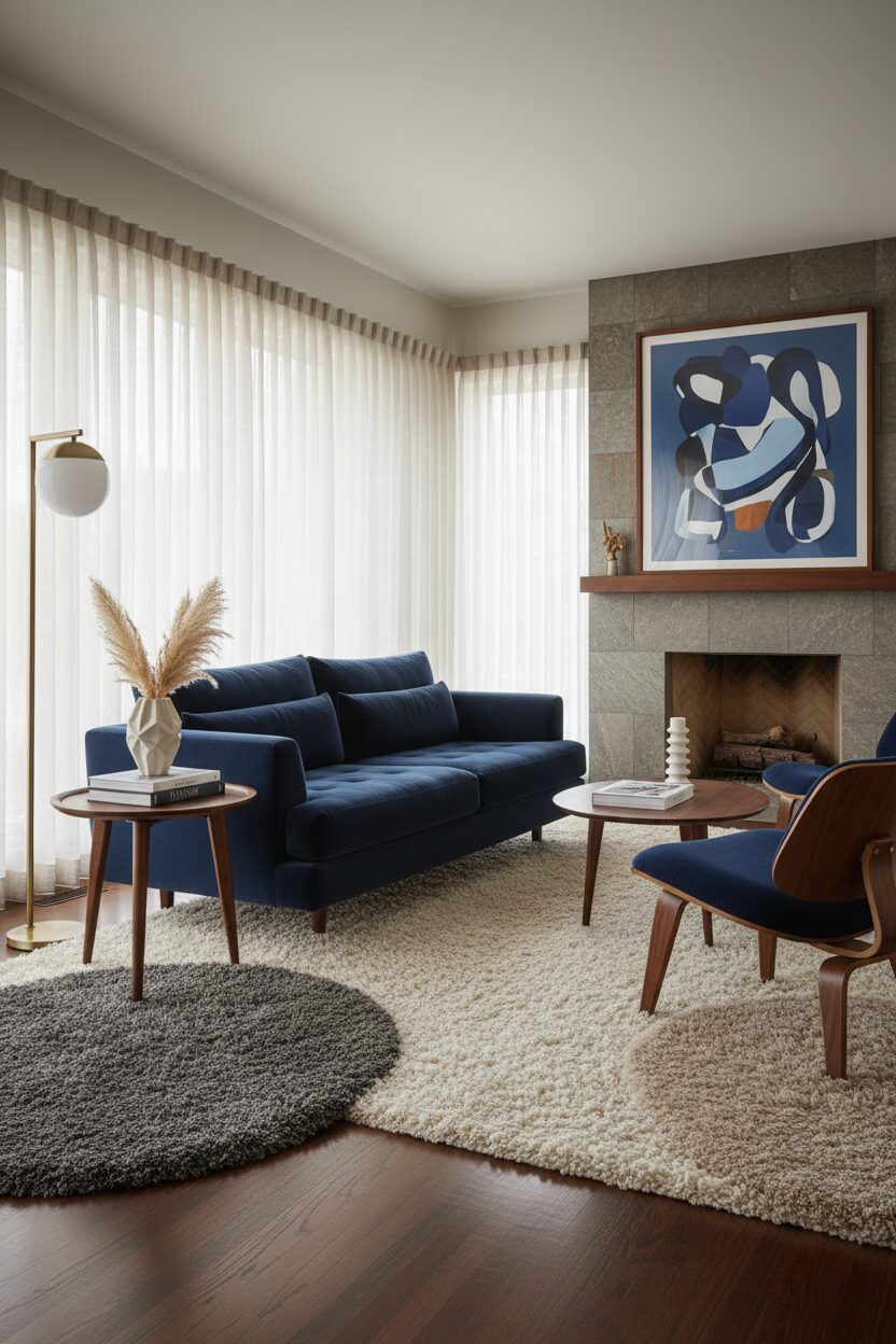 Soft Navy Velvet and Shaggy Rugs