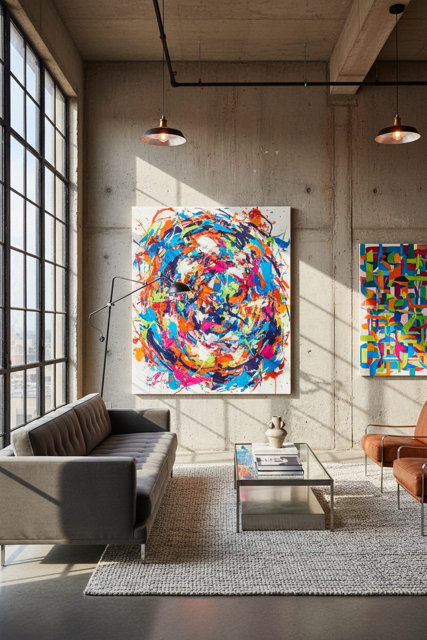 Vibrant Abstract Art on Concrete Surfaces